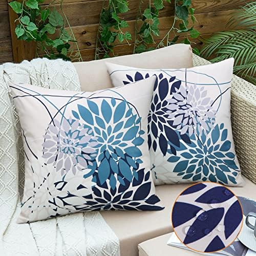 Pyonic 18x18 Inch Waterproof Pillow Covers Set of 2 Navy Blue Geometric Design