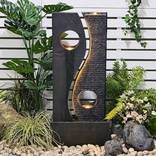 47 Inches Freestanding Water Fountain with LED Lights and Faux Rust Finish