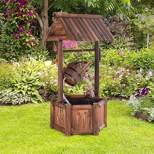 Tangkula 46 Inch Freestanding Wood Water Fountain