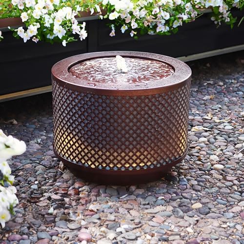 Sunnydaze Metal Cylinder Bubbler Fountain with LED Lights