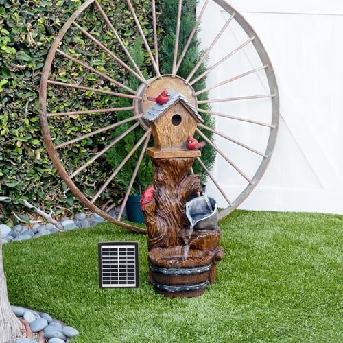 Alpine Corporation ZEN882SLR 32 Inch Solar Birdhouse Fountain