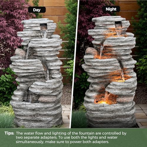 40 Inch LED Water Fountain with 5-Tier Rock Waterfall Design