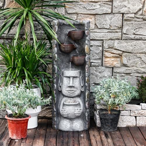 Zen Water Wall Fountain with LED Lights and Plant Pot