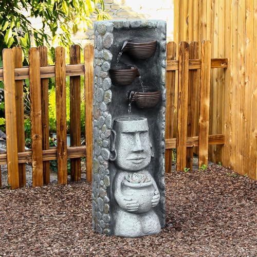Zen Water Wall Fountain with LED Lights and Plant Pot