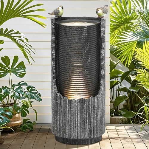 32 Inch Rustic Jar Water Fountain with LED Lights