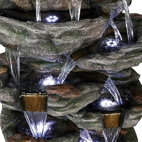 SunJet 472 Inch Multi-Tier Rock Water Fountain with LED Lights