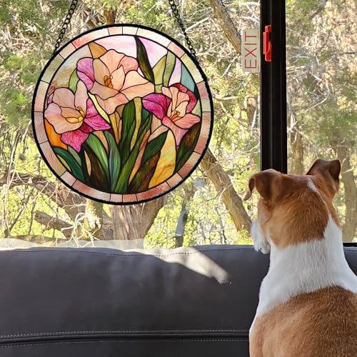 Pink Gladiolus Stained Glass Suncatcher 118 in