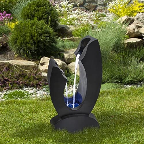 315 Inch Black Lighted Modern Outdoor Water Fountain