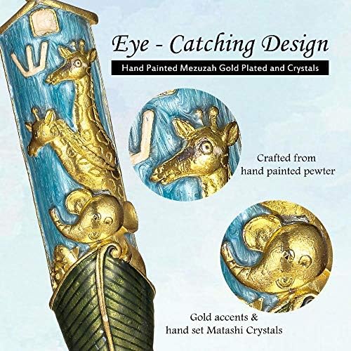 Matashi Hand Painted Mezuzah with Gold and Crystals
