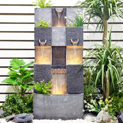 Bumilgar 453 H 3-Tier Water Fountain with LED Lights and Pump Gray
