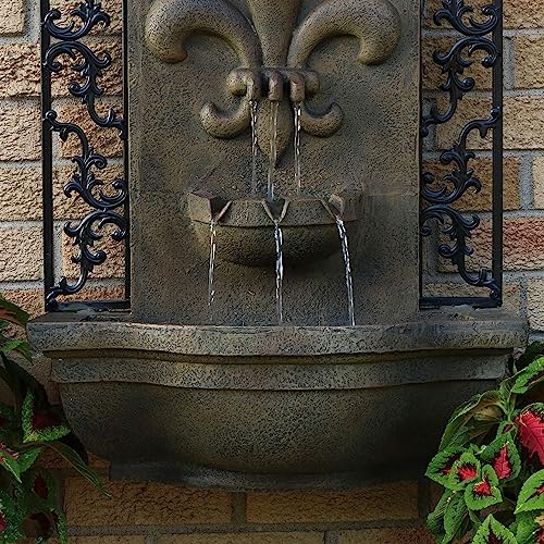 Sunnydaze French Lily 33-Inch Polystone Wall Fountain