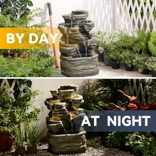 Bumilgar 242 Inch Freestanding Rock Waterfall Fountain with Lights