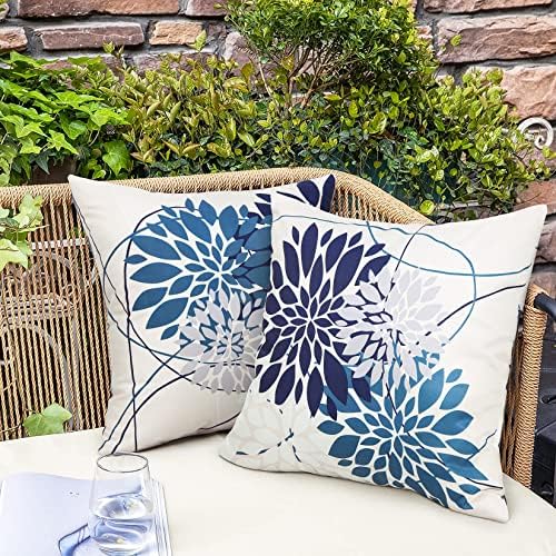 Pyonic 18x18 Inch Waterproof Pillow Covers Set of 2 Navy Blue Geometric Design