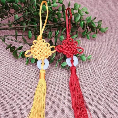 Seadiquiet Red Chinese Knot Jade Charm Tassel Pendant for Luck and Prosperity