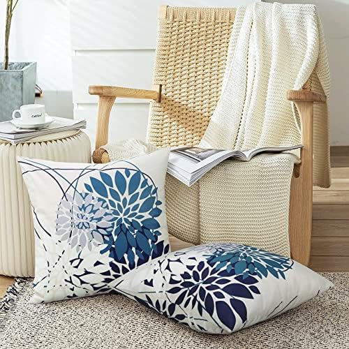 Pyonic 18x18 Inch Waterproof Pillow Covers Set of 2 Navy Blue Geometric Design