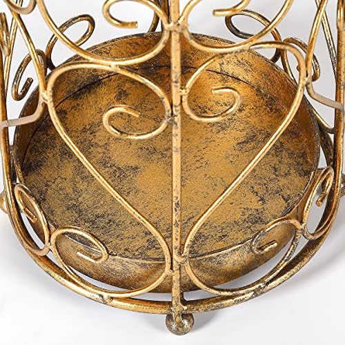 Antique Gold Cast Iron Umbrella Stand with Drip Tray