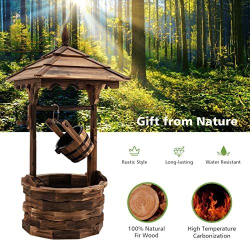 Giantex Rustic Wishing Well Fountain Outdoor Wooden Water Feature with Electric Pump