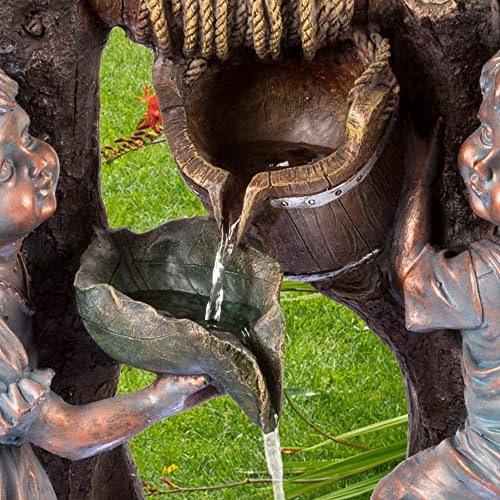 Boy and Girl Outdoor Water Fountain with LED Lights and Soothing Sounds