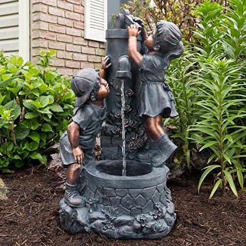 Pure Garden Outdoor Fountain with Boy and Girl Statue