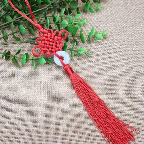 Seadiquiet Red Chinese Knot Jade Charm Tassel Pendant for Luck and Prosperity