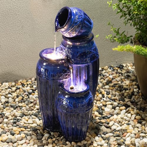 Glitzhome 2725 H Outdoor Garden Water Fountain with LED Lights and Pump