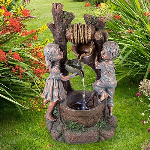 Boy and Girl Outdoor Water Fountain with LED Lights and Soothing Sounds