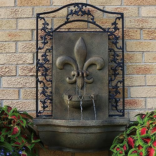 Sunnydaze French Lily 33-Inch Polystone Wall Fountain