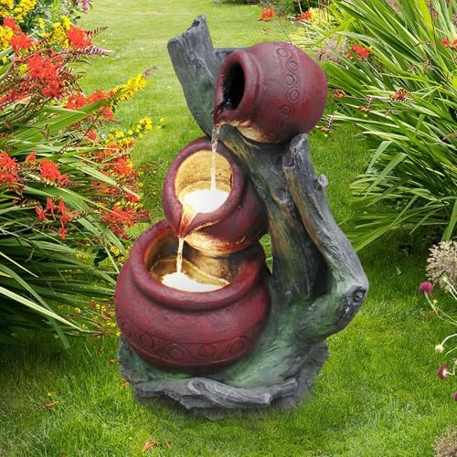 Rustic 3-Tier Jar Fountain with LED Lights
