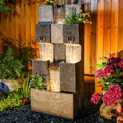 Bumilgar 453 H 3-Tier Water Fountain with LED Lights and Pump Gray