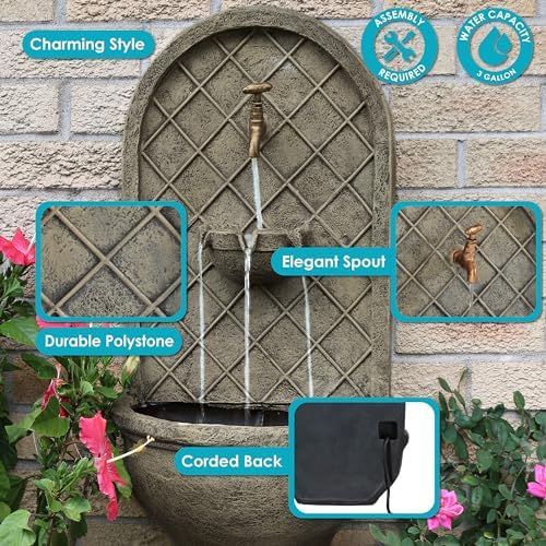Sunnydaze Messina 26 Inch Outdoor Wall Fountain with French Limestone Finish