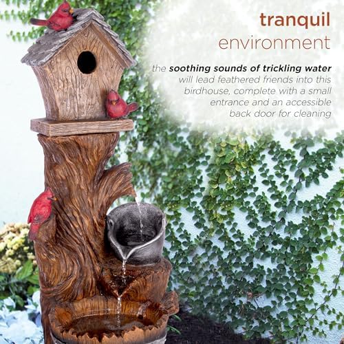 Alpine Corporation ZEN882SLR 32 Inch Solar Birdhouse Fountain