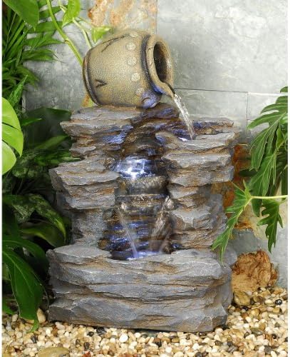 Water Fountain with LED Light - Spilling Rock Garden Decor