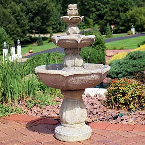 Sunnydaze Birds Delight 35-Inch 3-Tier Garden Water Fountain - Beige