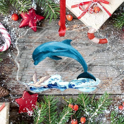 Coastal Dolphin Christmas Ornament Acrylic with Wave Buoy Design
