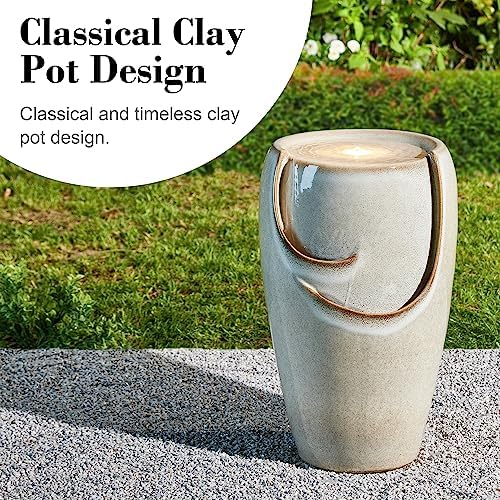 Glitzhome 2125 H Ceramic Fountain with LED Light and Pump