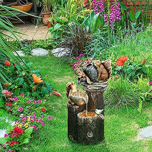 SUNESA Tabletop Fountain Resin Squirrel Family Outdoor Garden Decoration